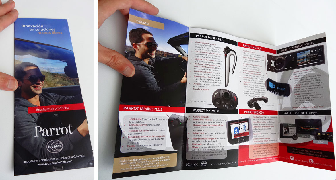 Diseño folleto brochure de productos Parrot